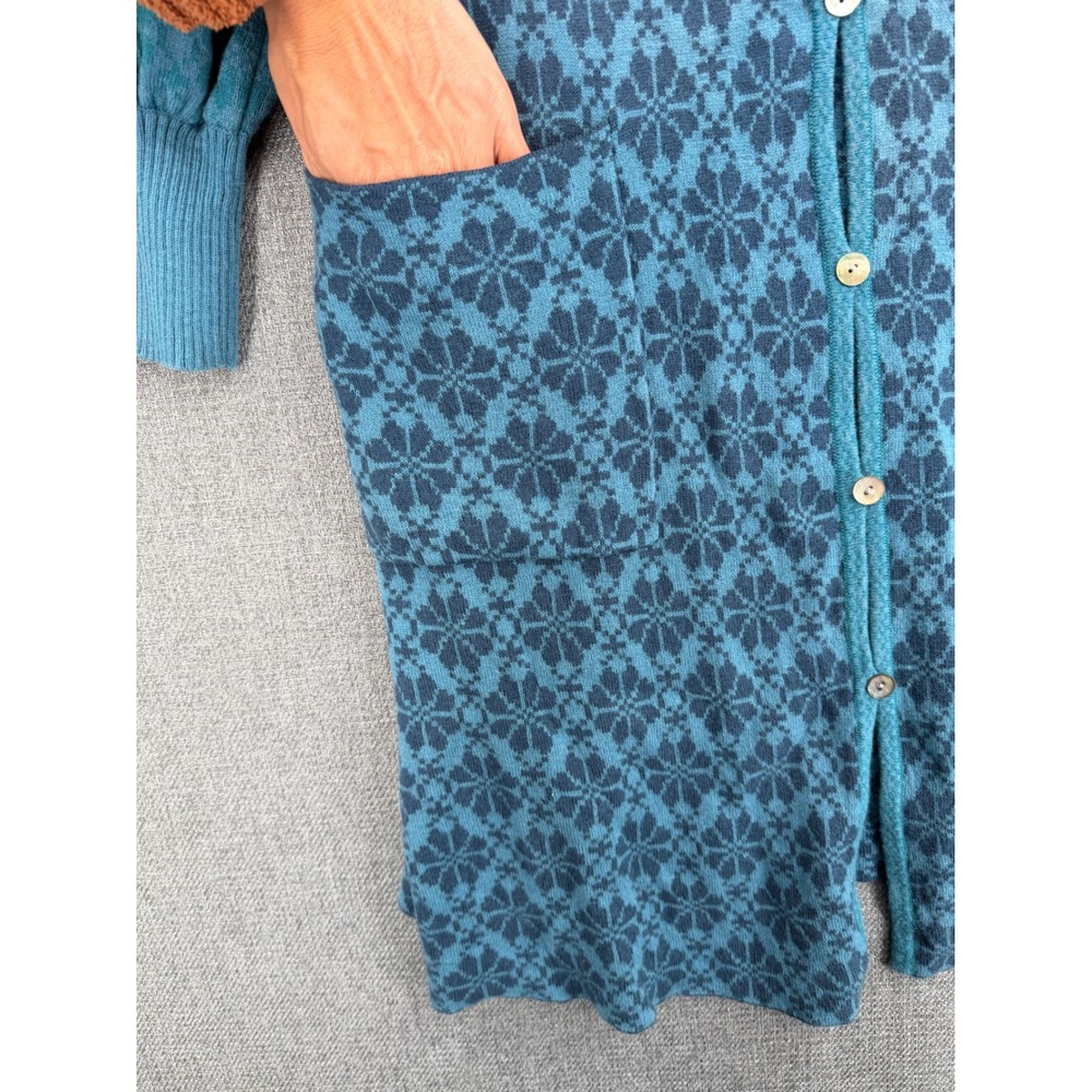 Gudrun Sjöden Blue Organic Cotton Wool Boho Button Front Long Duster Cardigan L - Picture 5 of 10